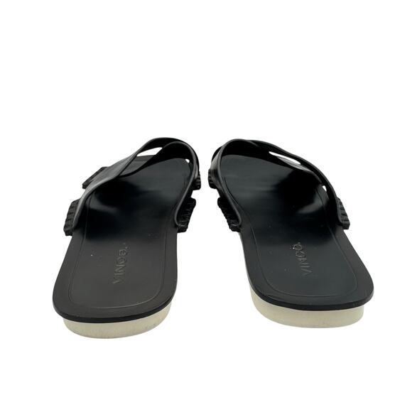 Vince Nico Black Leather Exposed Stitching Straps Open Toe Slip On Flat Sandals - Picture 5 of 9